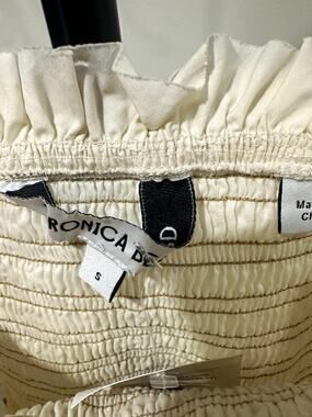 ⁠VERONICA BEARD Womens Small White Smocked Peplum Tie Strap Camisole Top NWT